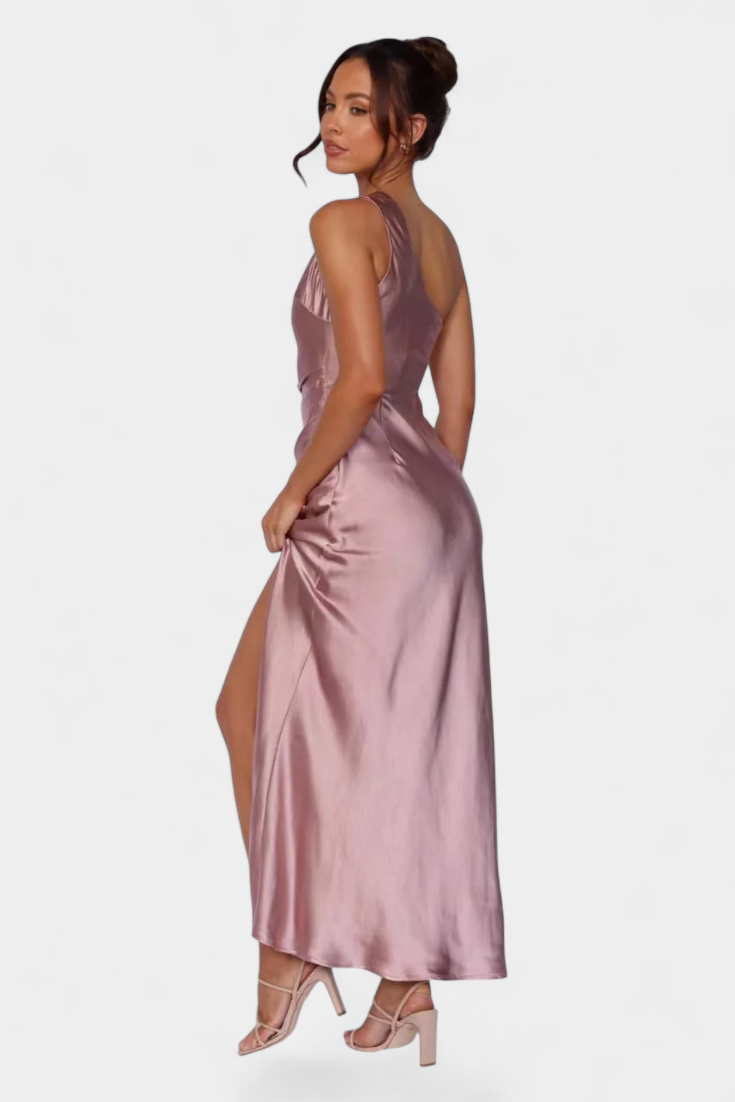 Josefa One-Shoulder Gathered High-Slit Dress