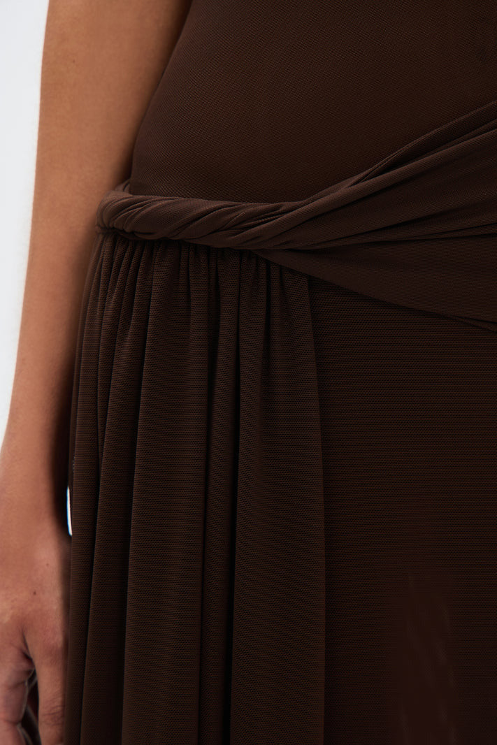 Eranda Draped Mesh Off-Shoulder Maxi Dress