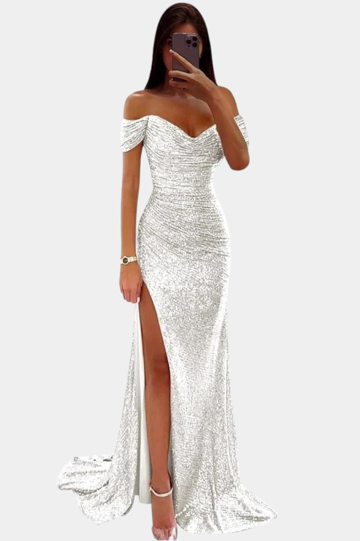 Ariel Off-Shoulder Sequin Mermaid Gown