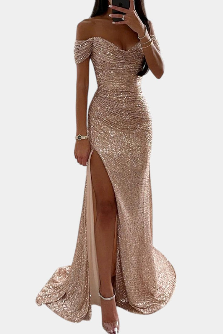 Ariel Off-Shoulder Sequin Mermaid Gown