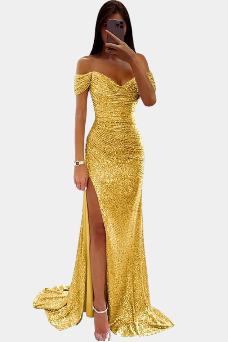 Ariel Off-Shoulder Sequin Mermaid Gown