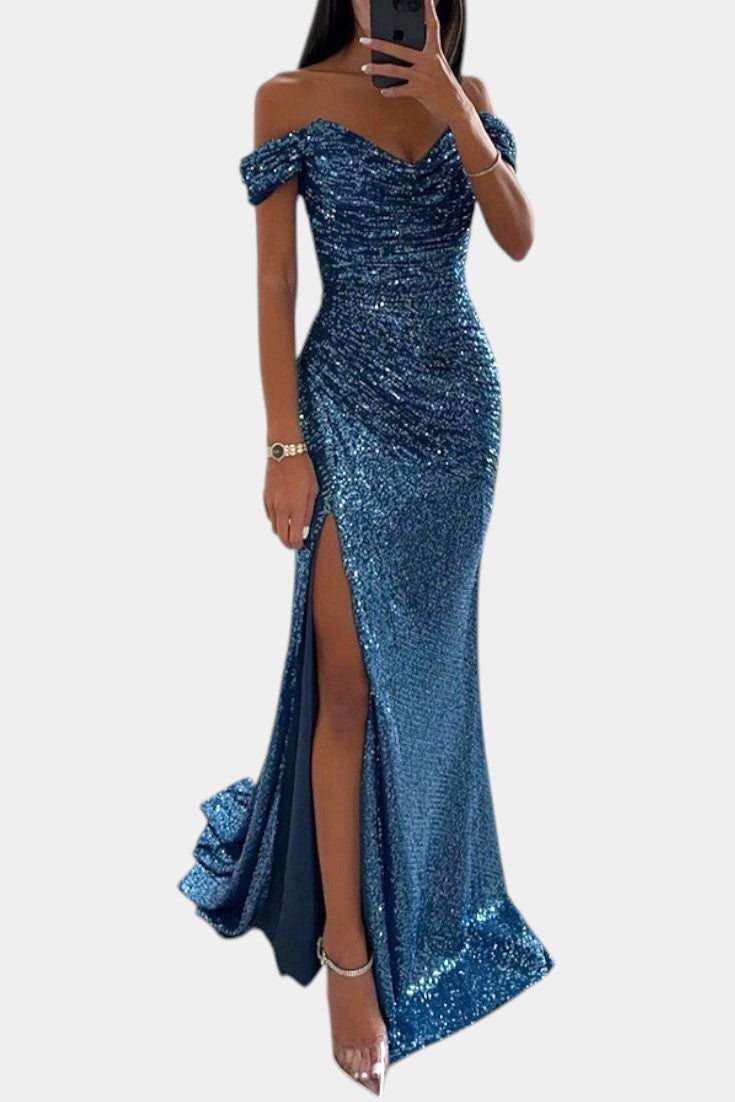 Ariel Off-Shoulder Sequin Mermaid Gown