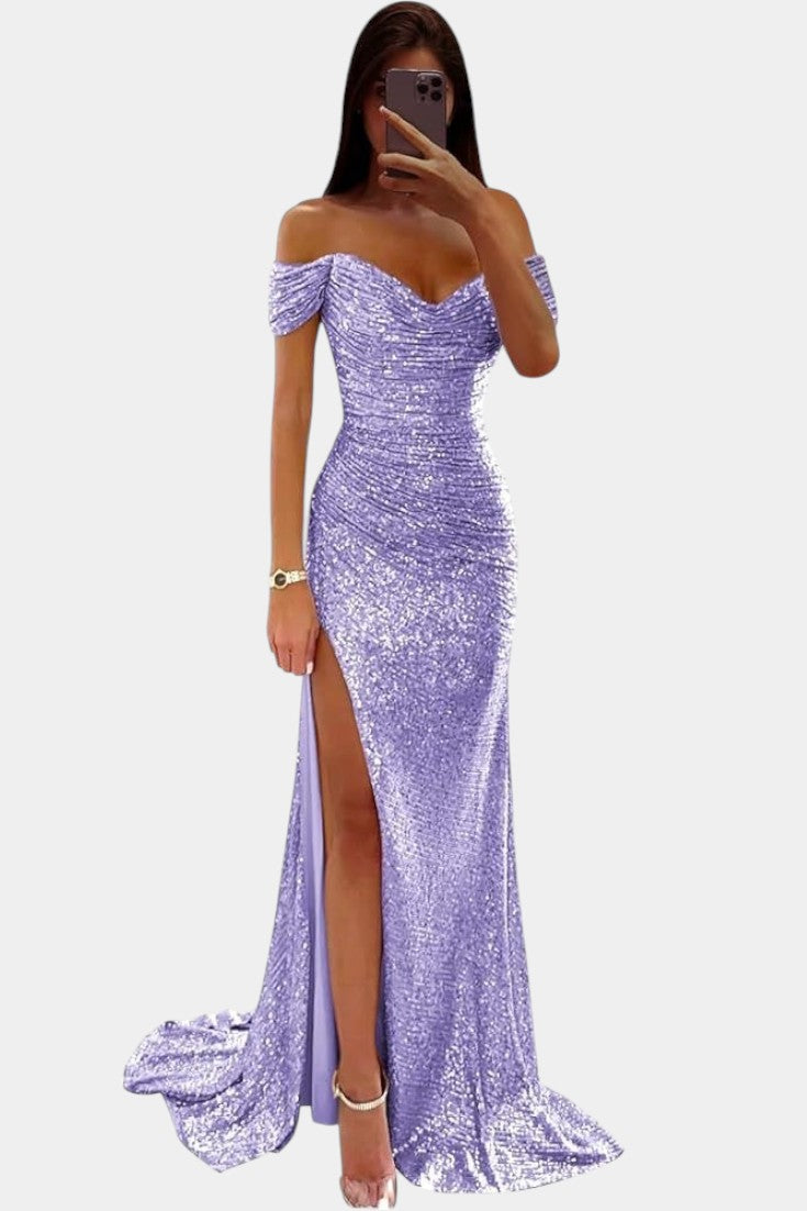 Ariel Off-Shoulder Sequin Mermaid Gown