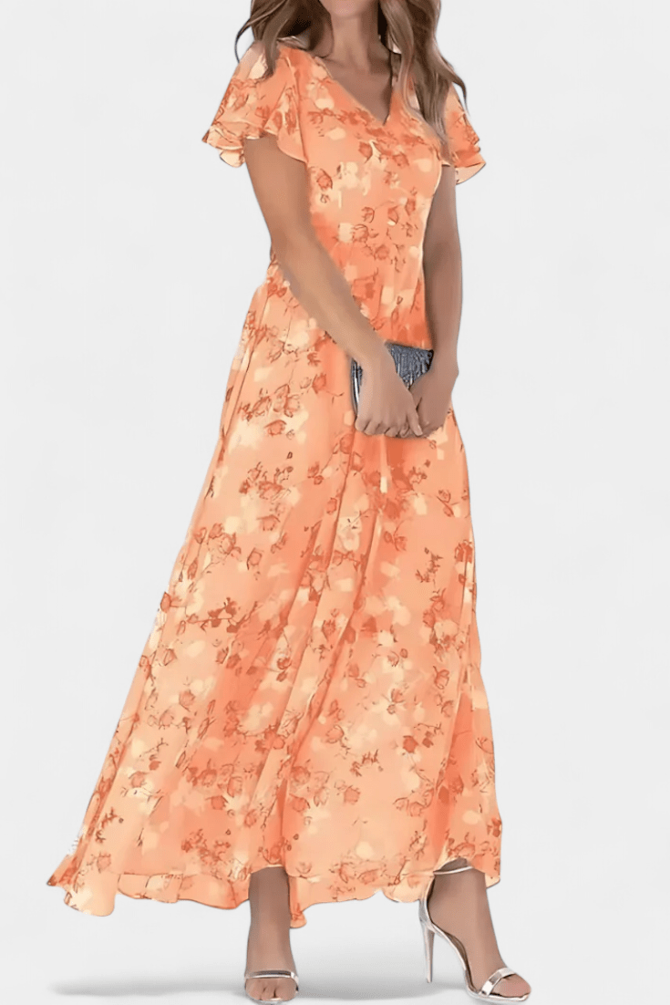 Amara | Floral Flutter Sleeve Maxi Dress - Lora Toronto