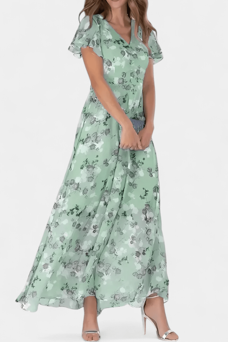 Amara | Floral Flutter Sleeve Maxi Dress - Lora Toronto