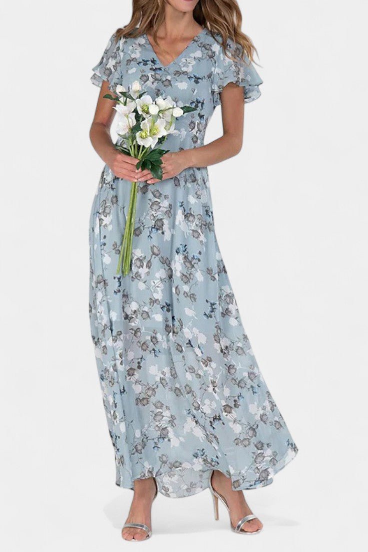 Amara | Floral Flutter Sleeve Maxi Dress - Lora Toronto