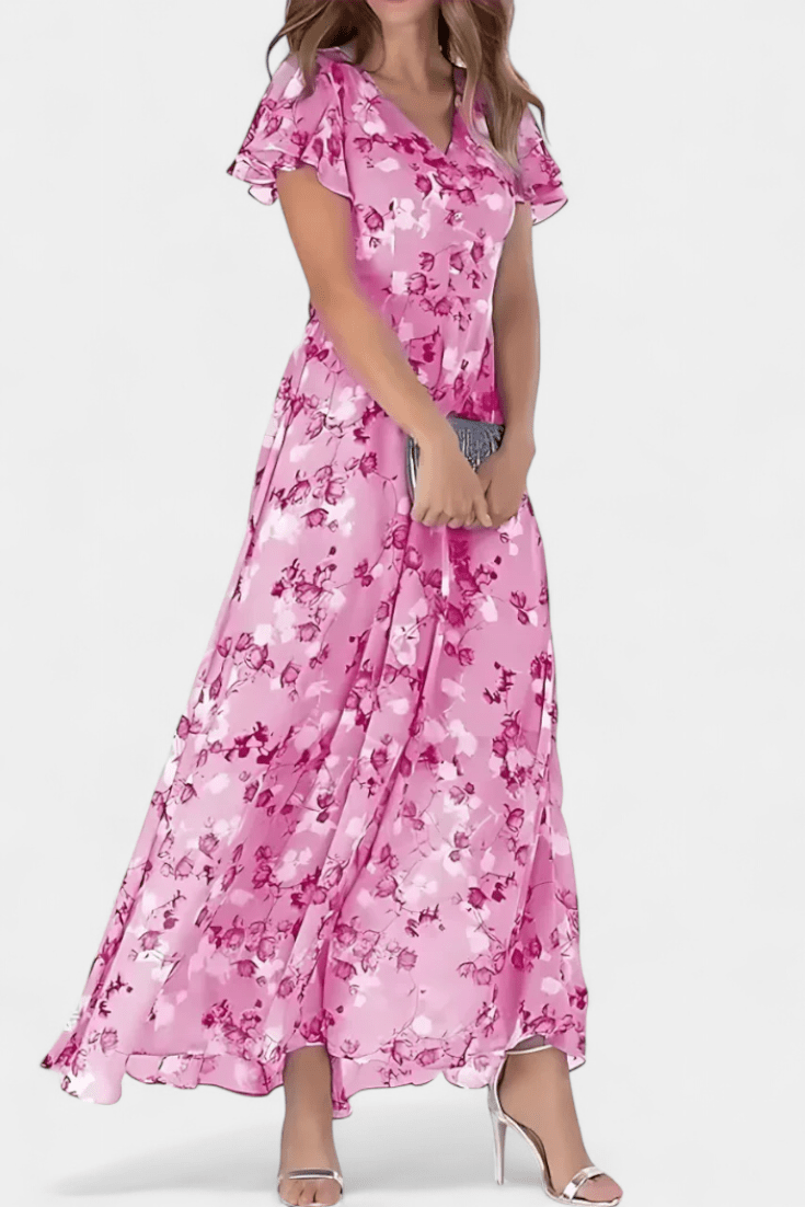 Amara | Floral Flutter Sleeve Maxi Dress - Lora Toronto