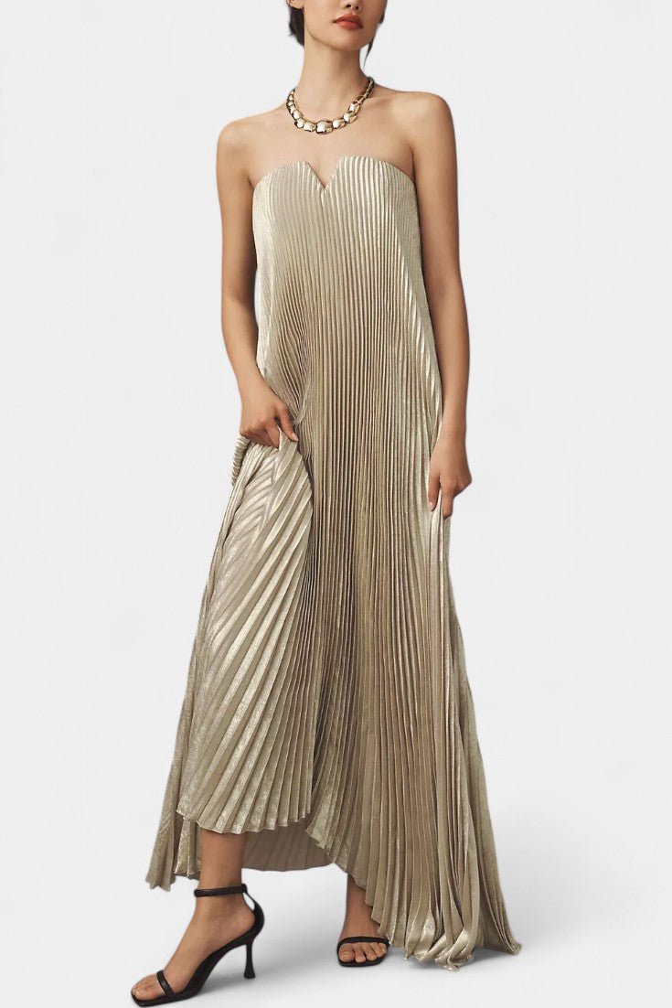 Andreia | Pleated A - Line Strapless Maxi Dress - Lora Toronto
