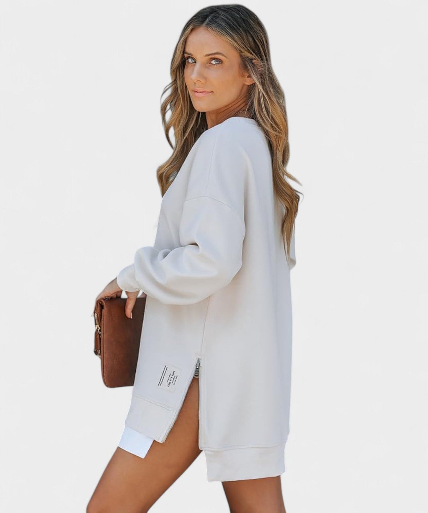 Aria | Oversized Zip - Slit Sweatshirt - Lora Toronto