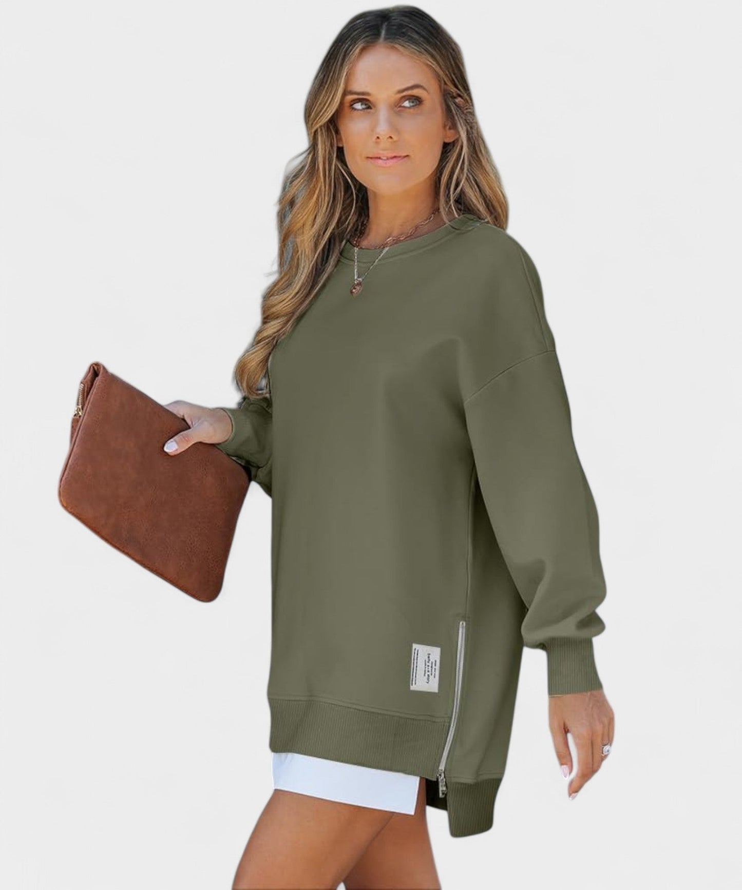 Aria | Oversized Zip - Slit Sweatshirt - Lora Toronto