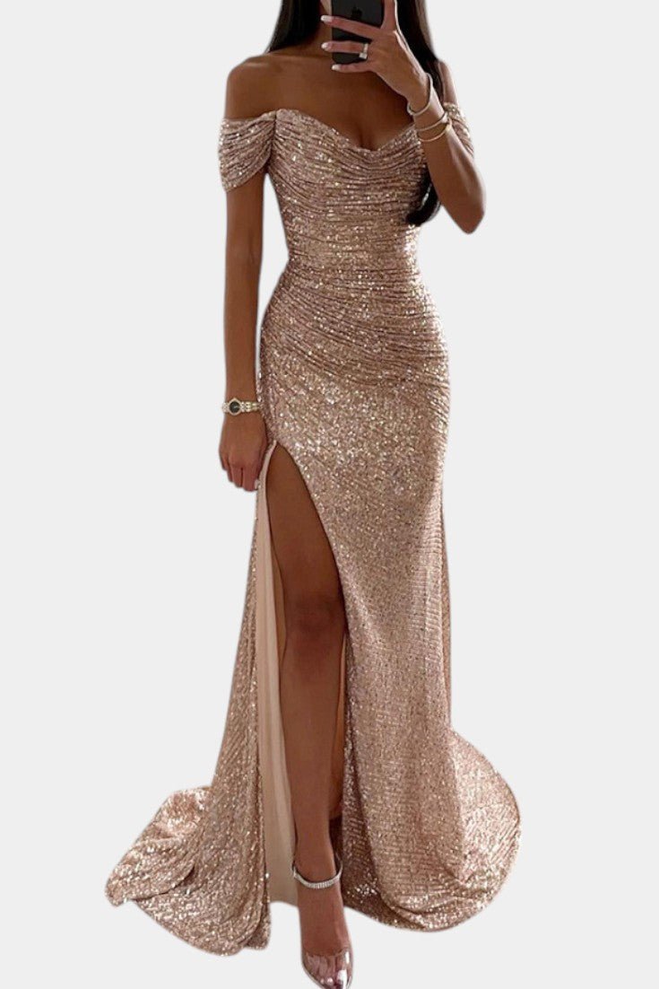 Ariel | Off - Shoulder Sequin Mermaid Gown - Lora Toronto