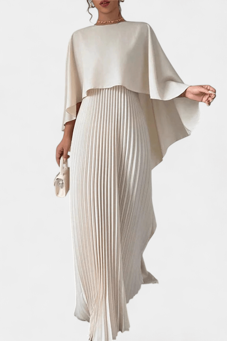 Belen | High - Neck Pleated Flutter - Sleeve Maxi Dress - Lora Toronto