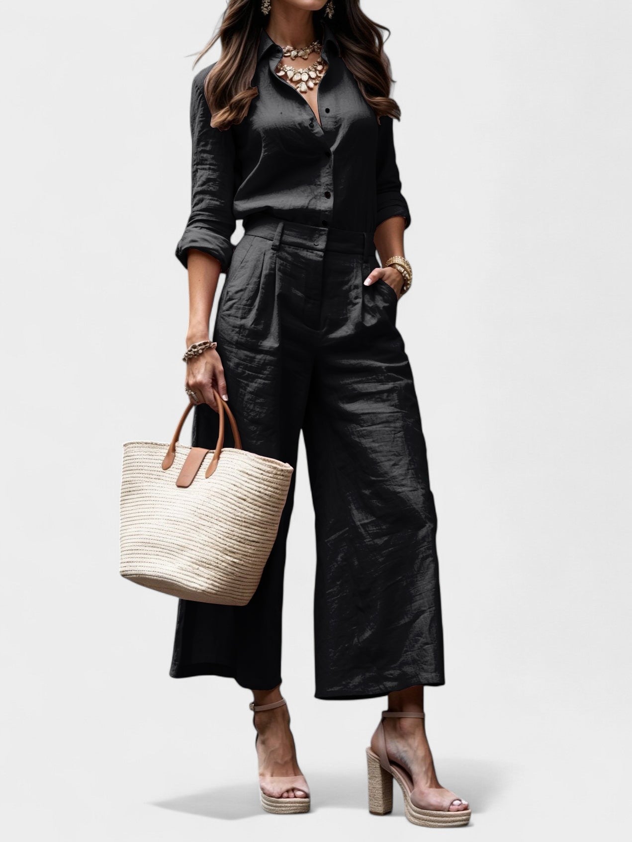 Celeste | Wide - Leg Linen Pants & Shirt Set - Lora Toronto