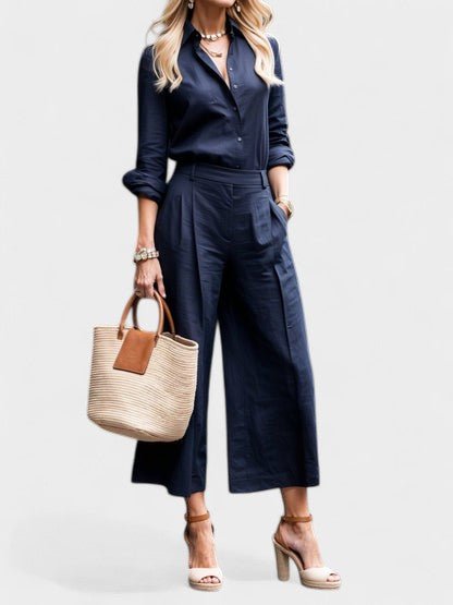 Celeste | Wide - Leg Linen Pants & Shirt Set - Lora Toronto
