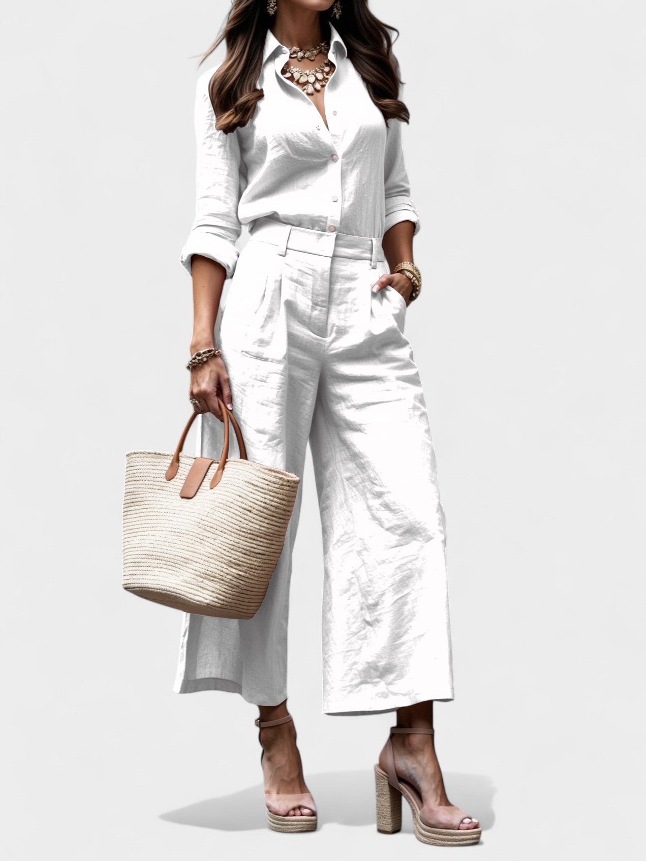 Celeste | Wide - Leg Linen Pants & Shirt Set - Lora Toronto