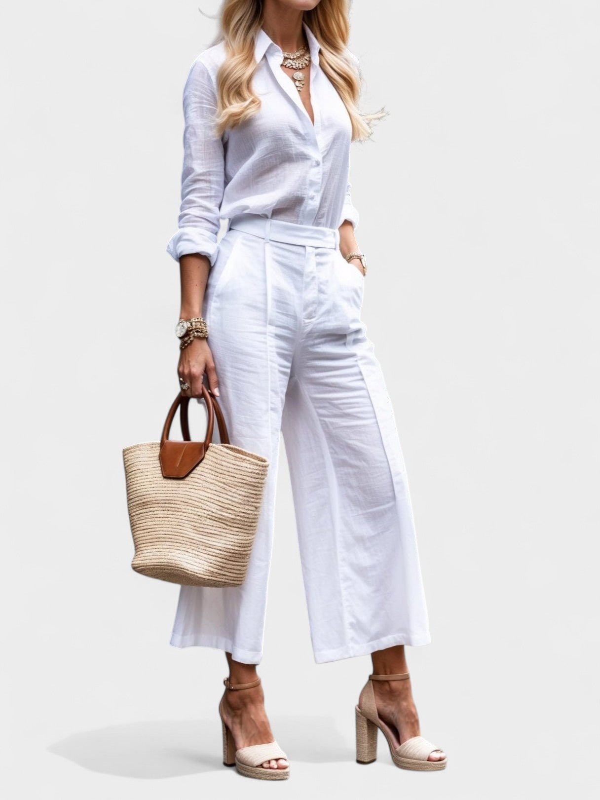Celeste | Wide - Leg Linen Pants & Shirt Set - Lora Toronto
