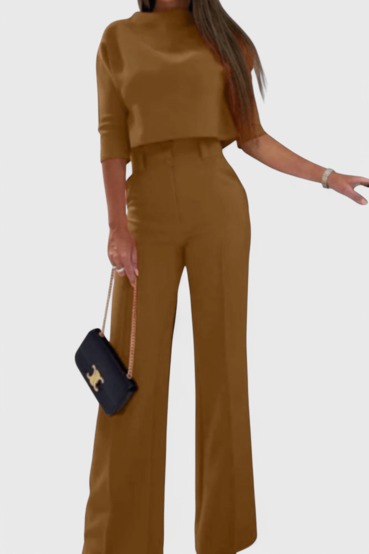 Cleo 2 Set with 3/4 Sleeve Top and Wide - Leg Trousers - Lora Toronto