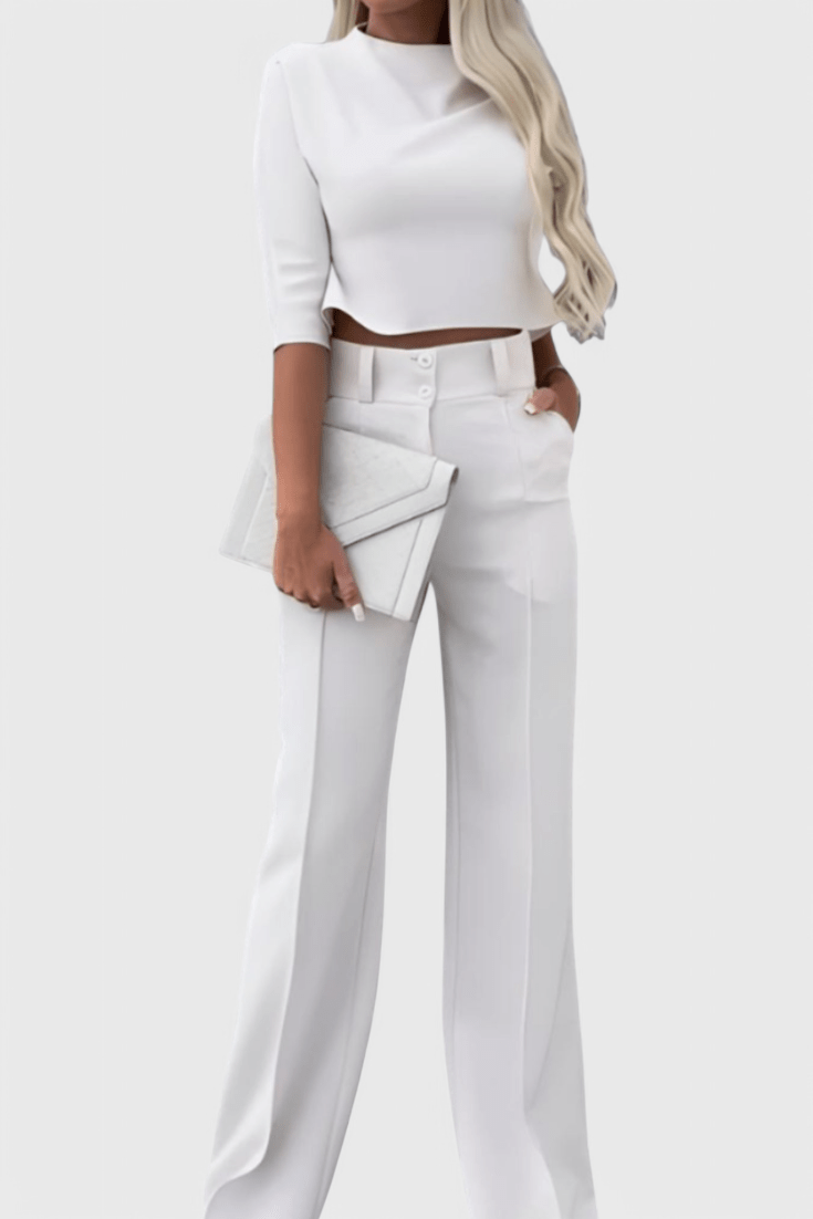 Cleo 2 Set with 3/4 Sleeve Top and Wide - Leg Trousers - Lora Toronto