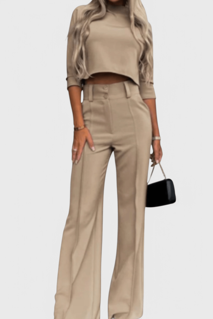 Cleo 2 Set with 3/4 Sleeve Top and Wide - Leg Trousers - Lora Toronto