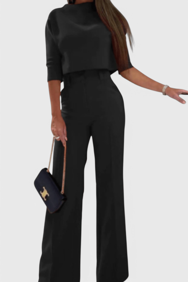 Cleo 2 Set with 3/4 Sleeve Top and Wide - Leg Trousers - Lora Toronto