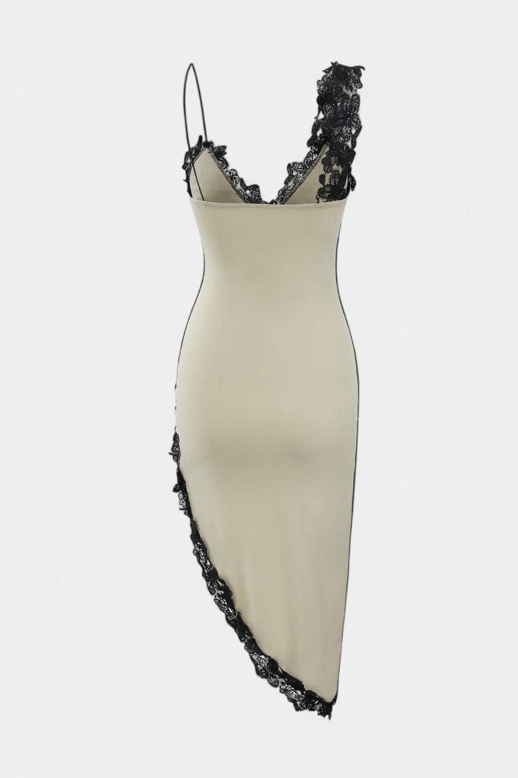 Diana | Asymmetric Lace Panel Midi Dress - Lora Toronto