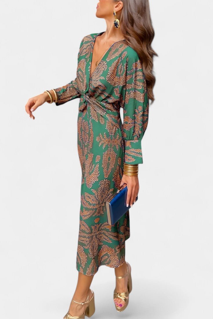 Elara Knotted V - Neck Soft Dress - Lora Toronto