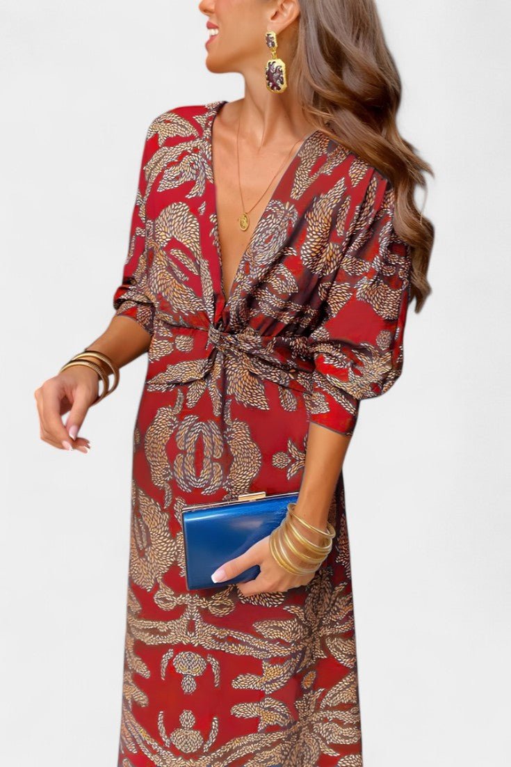 Elara Knotted V - Neck Soft Dress - Lora Toronto