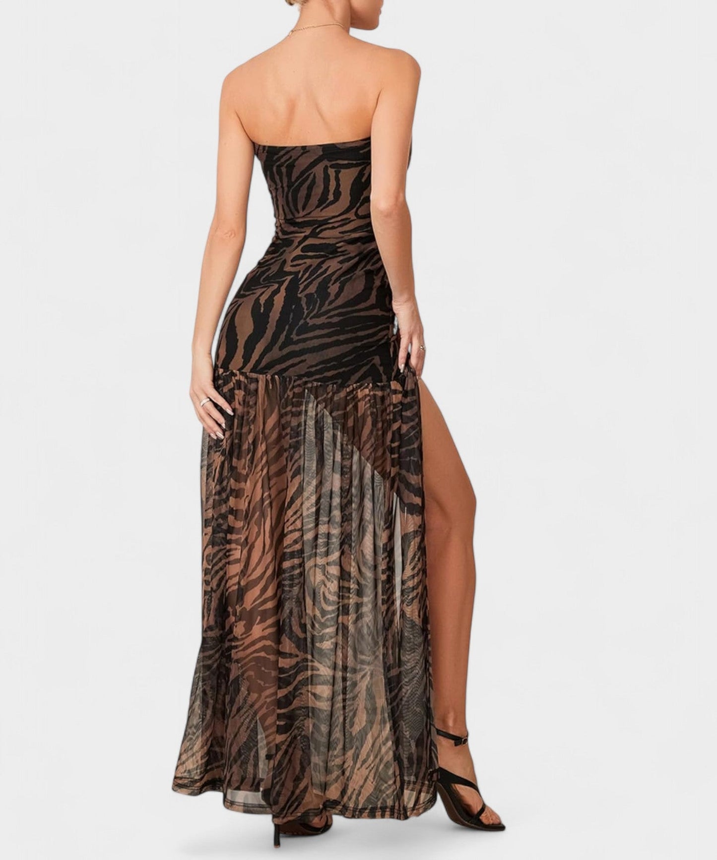 Elena | Strapless Mesh Patchwork Midi Dress - Lora Toronto