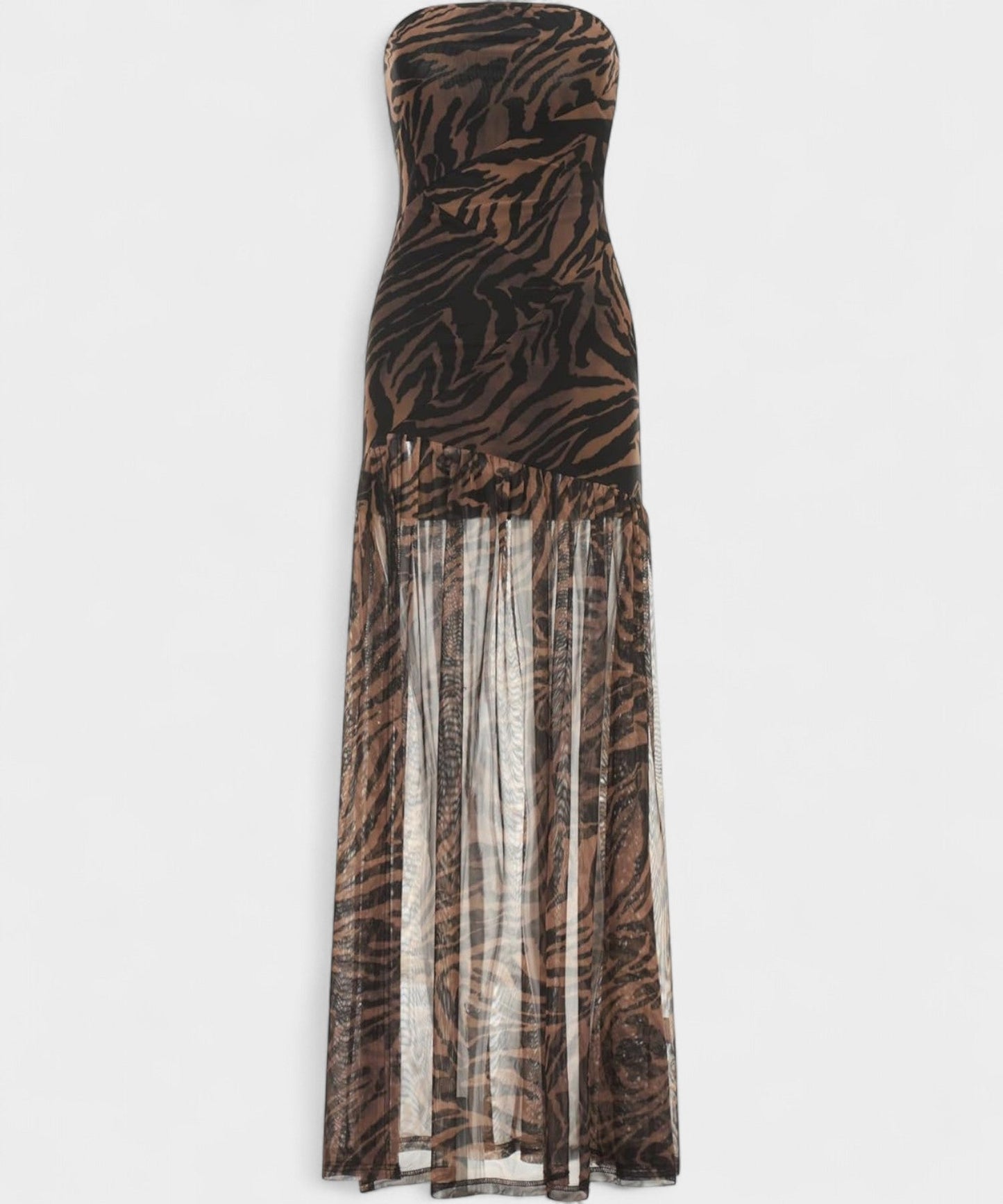 Elena | Strapless Mesh Patchwork Midi Dress - Lora Toronto