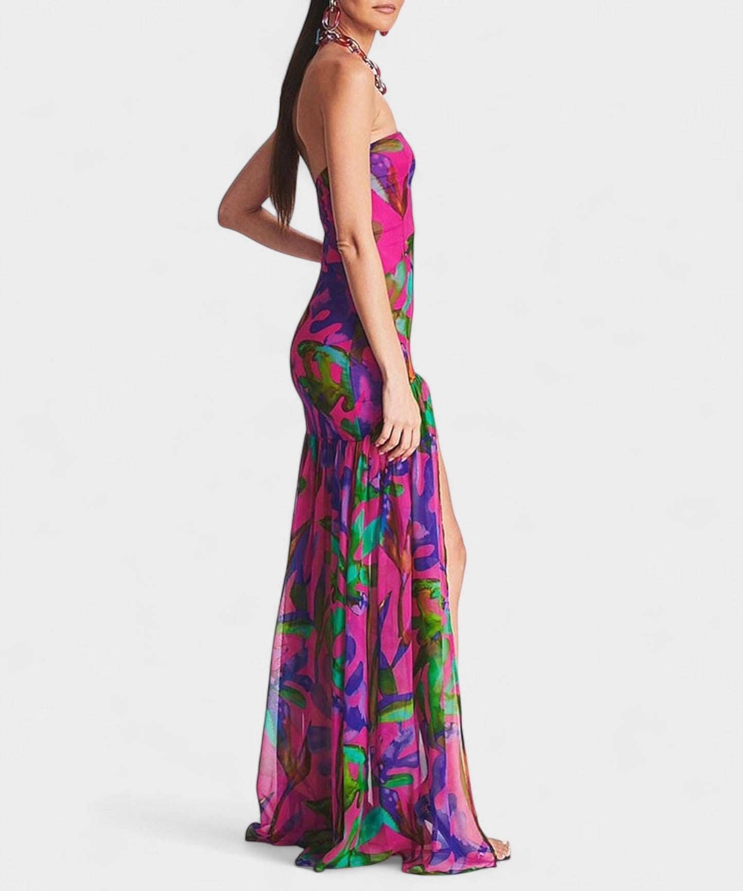 Elena | Strapless Mesh Patchwork Midi Dress - Lora Toronto