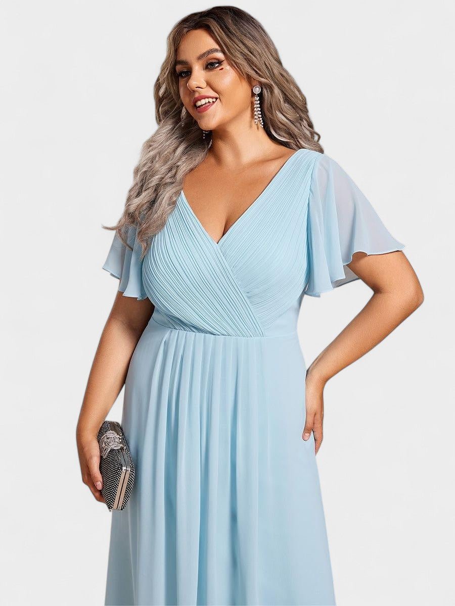 Elena | V - Neck High - Low Chiffon Midi Dress - Lora Toronto