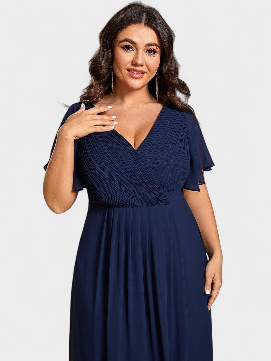 Elena | V - Neck High - Low Chiffon Midi Dress - Lora Toronto