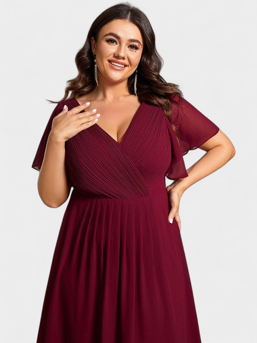 Elena | V - Neck High - Low Chiffon Midi Dress - Lora Toronto