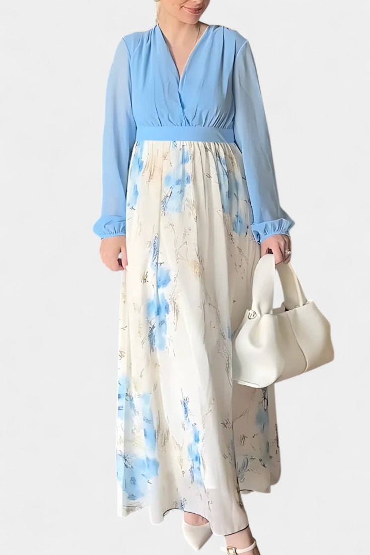 Eliane | Stunning Floral Print V - Neck Maxi Dress - Lora Toronto