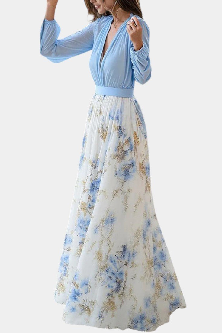 Eliane | Stunning Floral Print V - Neck Maxi Dress - Lora Toronto