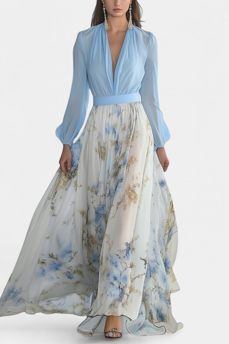 Eliane | Stunning Floral Print V - Neck Maxi Dress - Lora Toronto