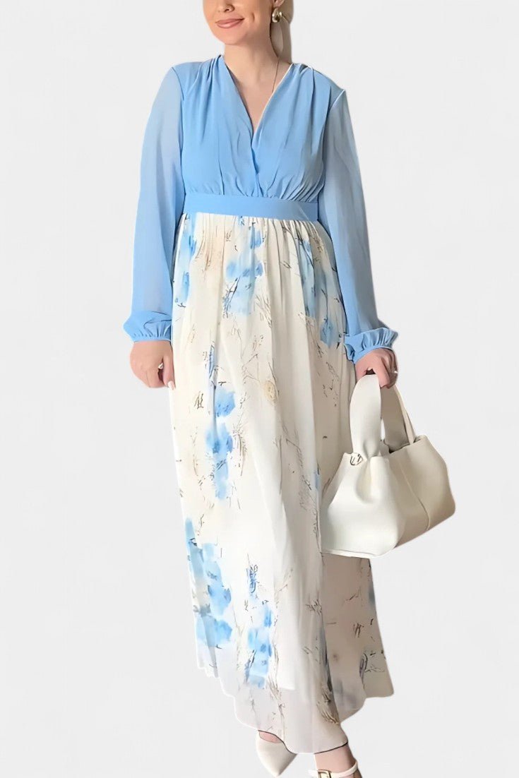 Eliane | Stunning Floral Print V - Neck Maxi Dress - Lora Toronto