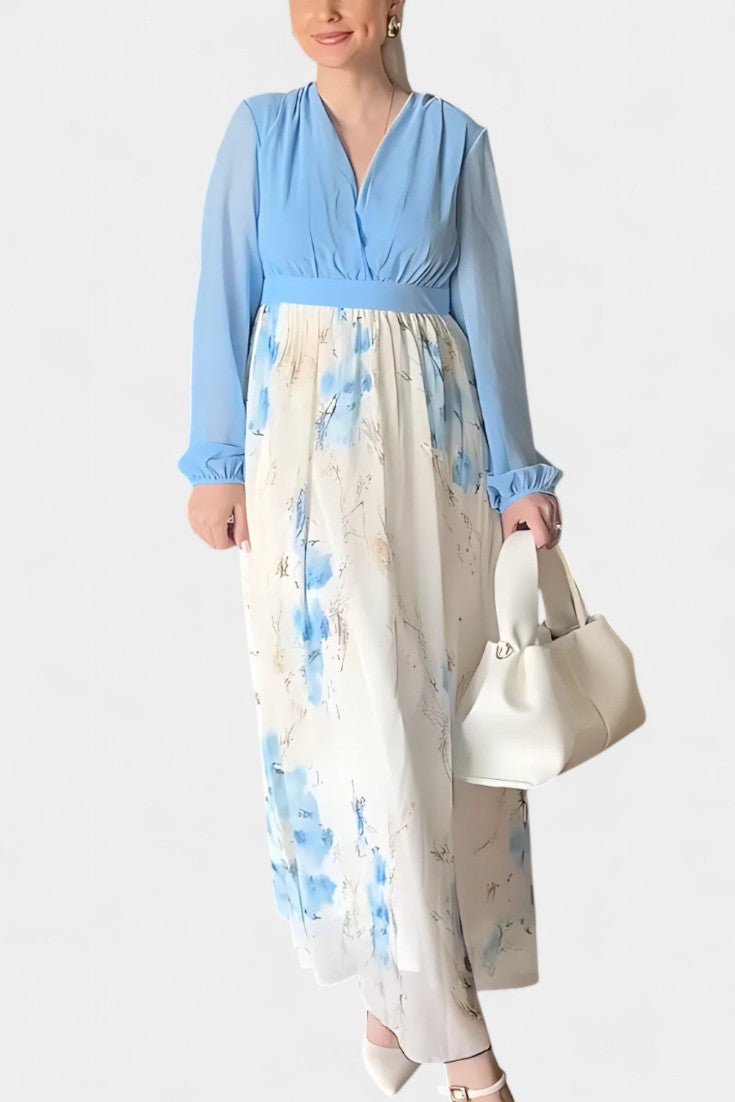 Eliane | Stunning Floral Print V - Neck Maxi Dress - Lora Toronto