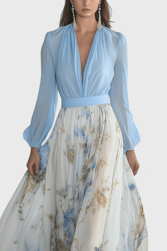 Eliane | Stunning Floral Print V - Neck Maxi Dress - Lora Toronto