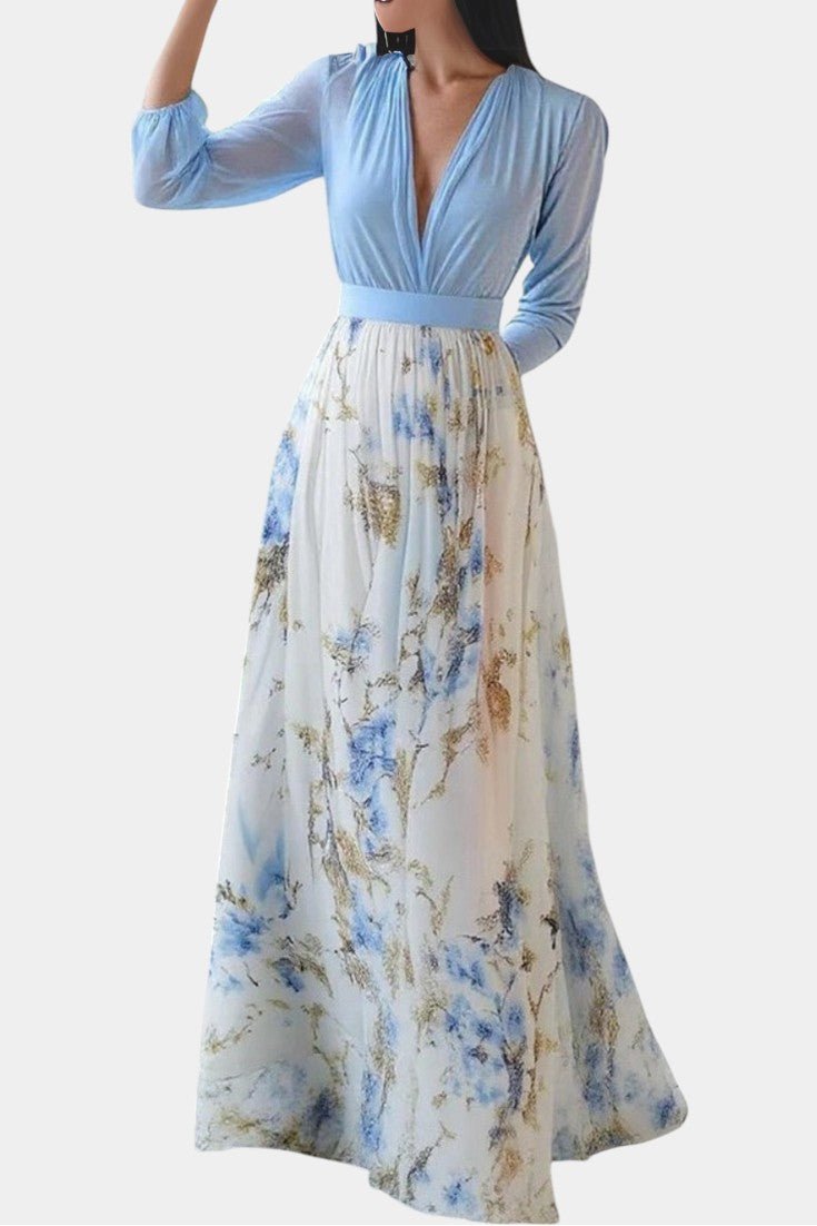 Eliane | Stunning Floral Print V - Neck Maxi Dress - Lora Toronto