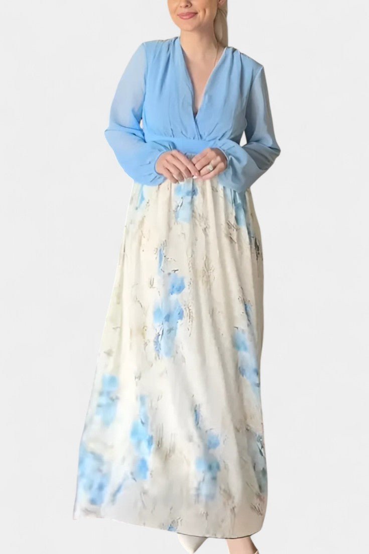 Eliane | Stunning Floral Print V - Neck Maxi Dress - Lora Toronto