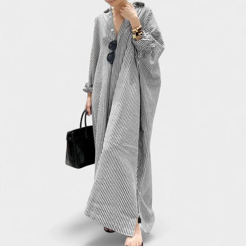 Elise | Striped Lapel Maxi Dress - Lora Toronto