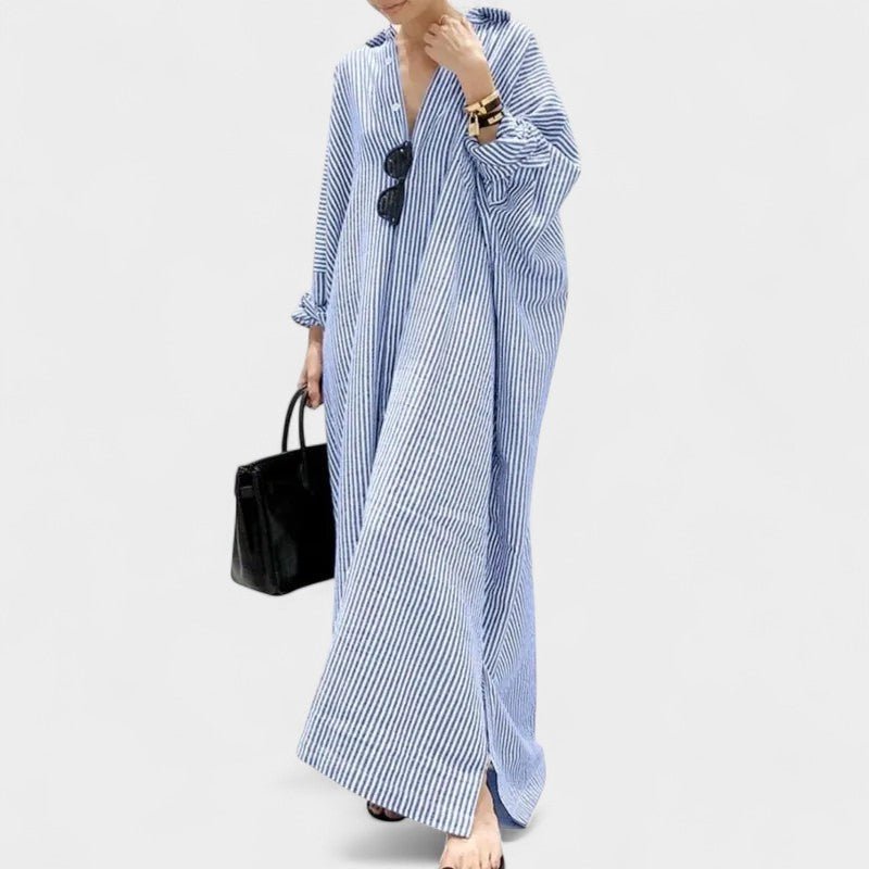 Elise | Striped Lapel Maxi Dress - Lora Toronto