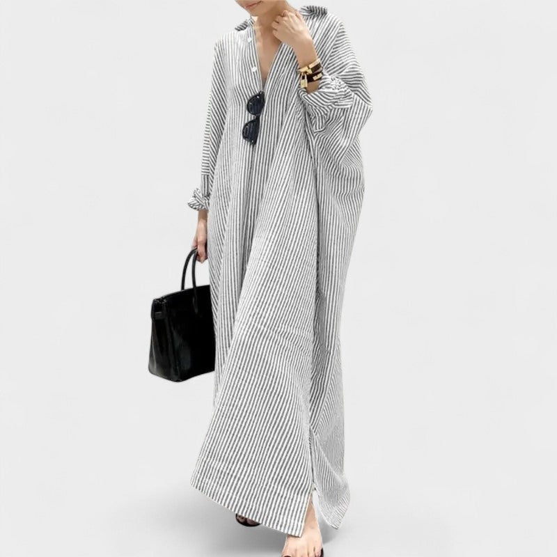 Elise | Striped Lapel Maxi Dress - Lora Toronto