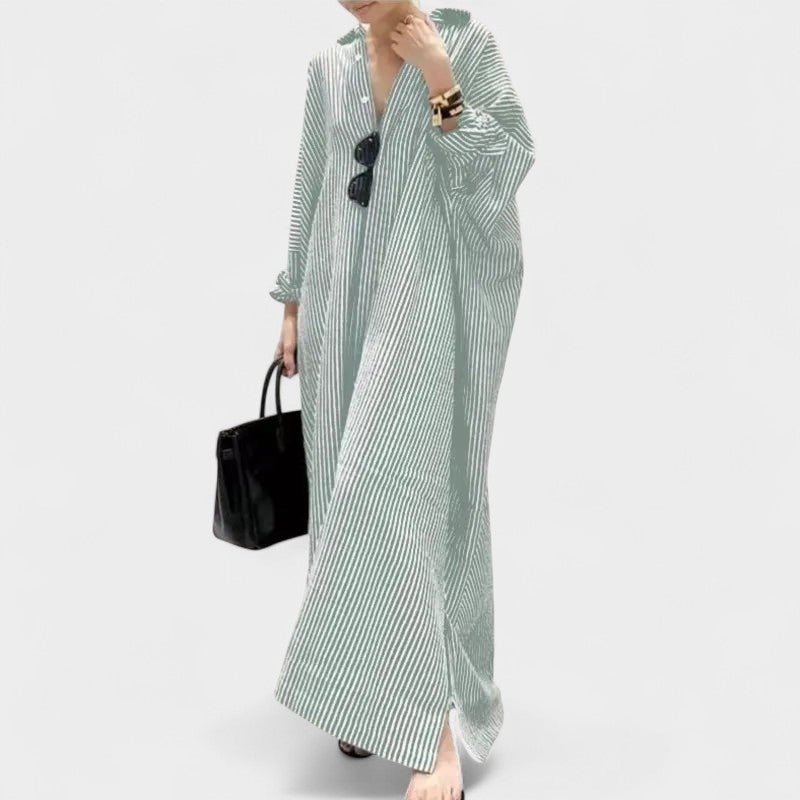 Elise | Striped Lapel Maxi Dress - Lora Toronto