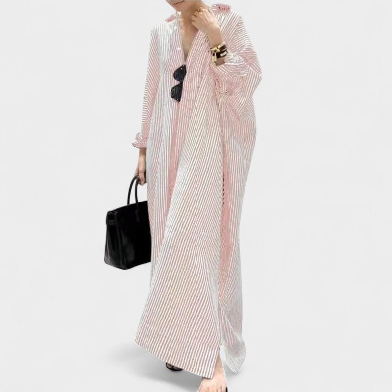 Elise | Striped Lapel Maxi Dress - Lora Toronto