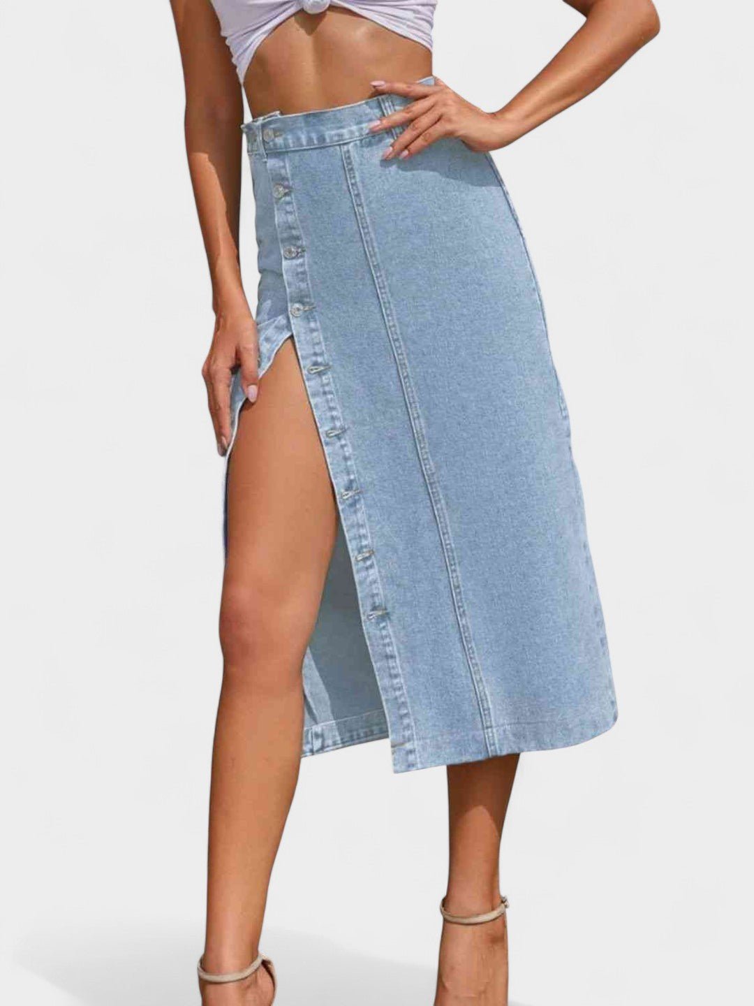 Elodie | Button - Front Cotton Blend Skirt - Lora Toronto