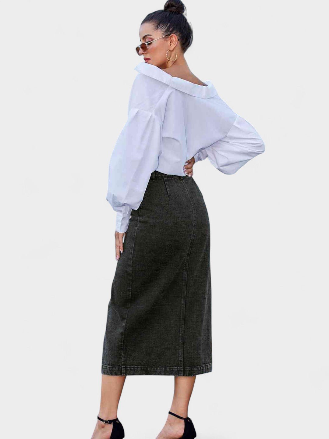 Elodie | Button - Front Cotton Blend Skirt - Lora Toronto