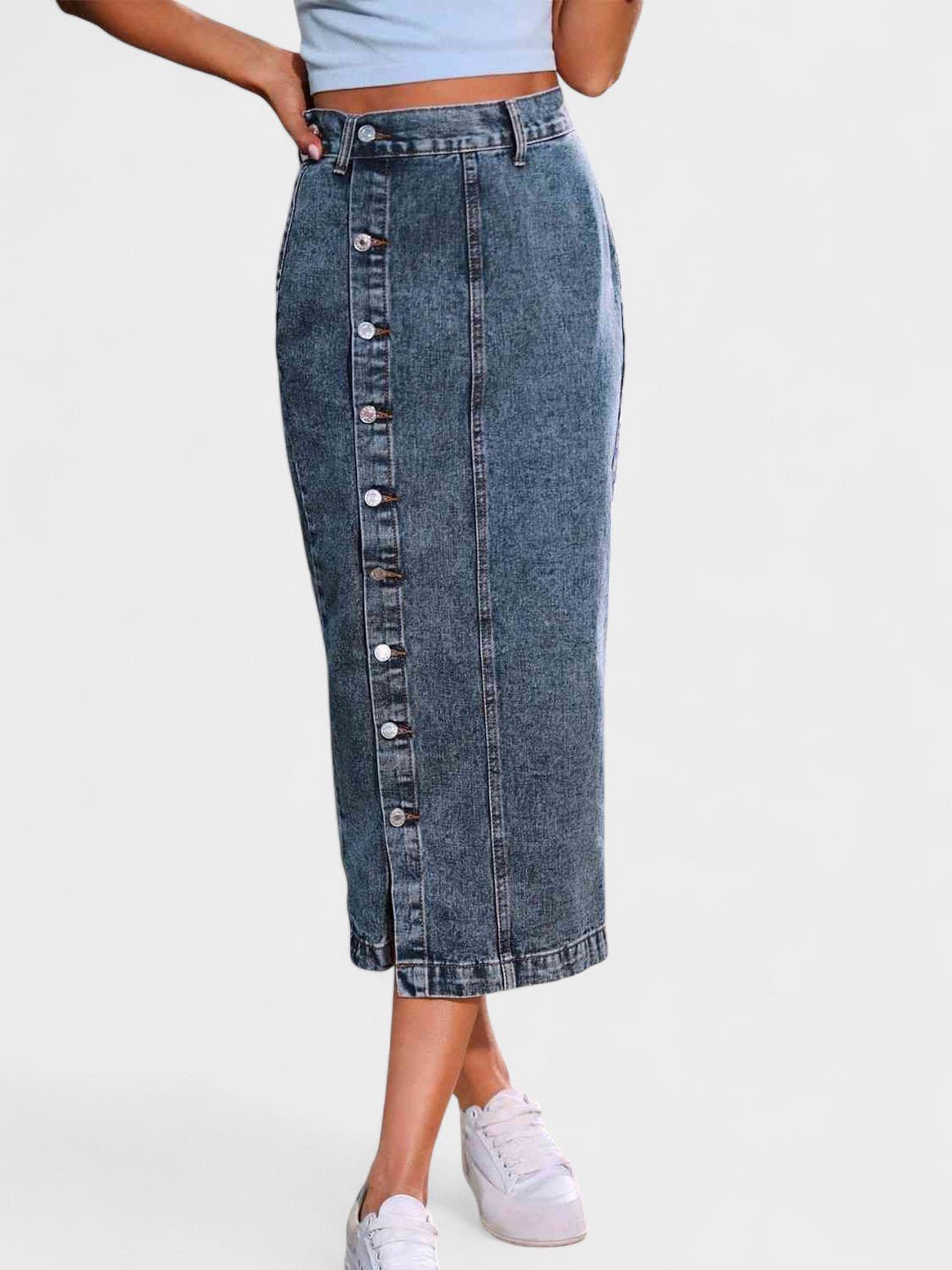 Elodie | Button - Front Cotton Blend Skirt - Lora Toronto