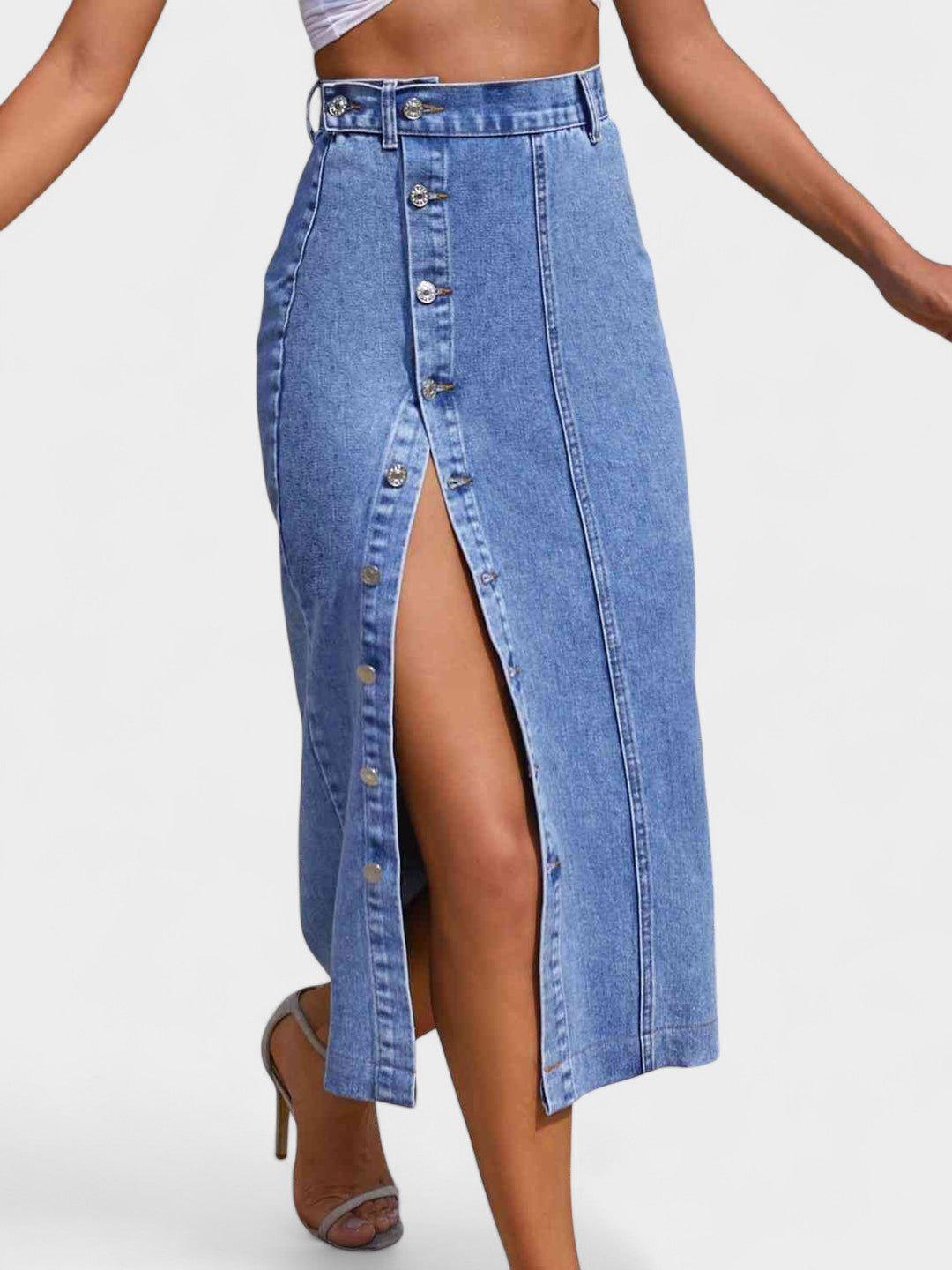 Elodie | Button - Front Cotton Blend Skirt - Lora Toronto
